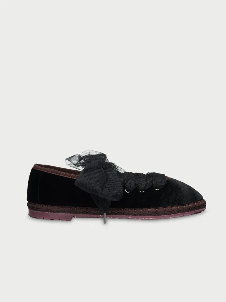 Flagelus Ginevra Black papuci negri catifea