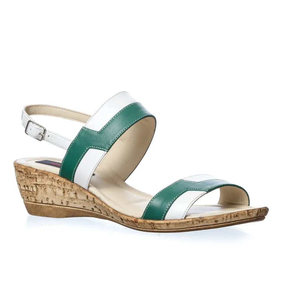 Sandale damă Catinca Shoes E8 AV albe-verzi piele naturală