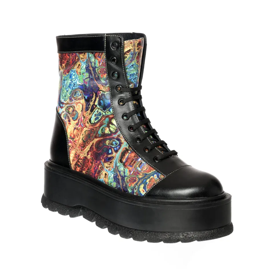 Catinca Shoes BC24 NBP bocanci dama piele naturala negru pictura