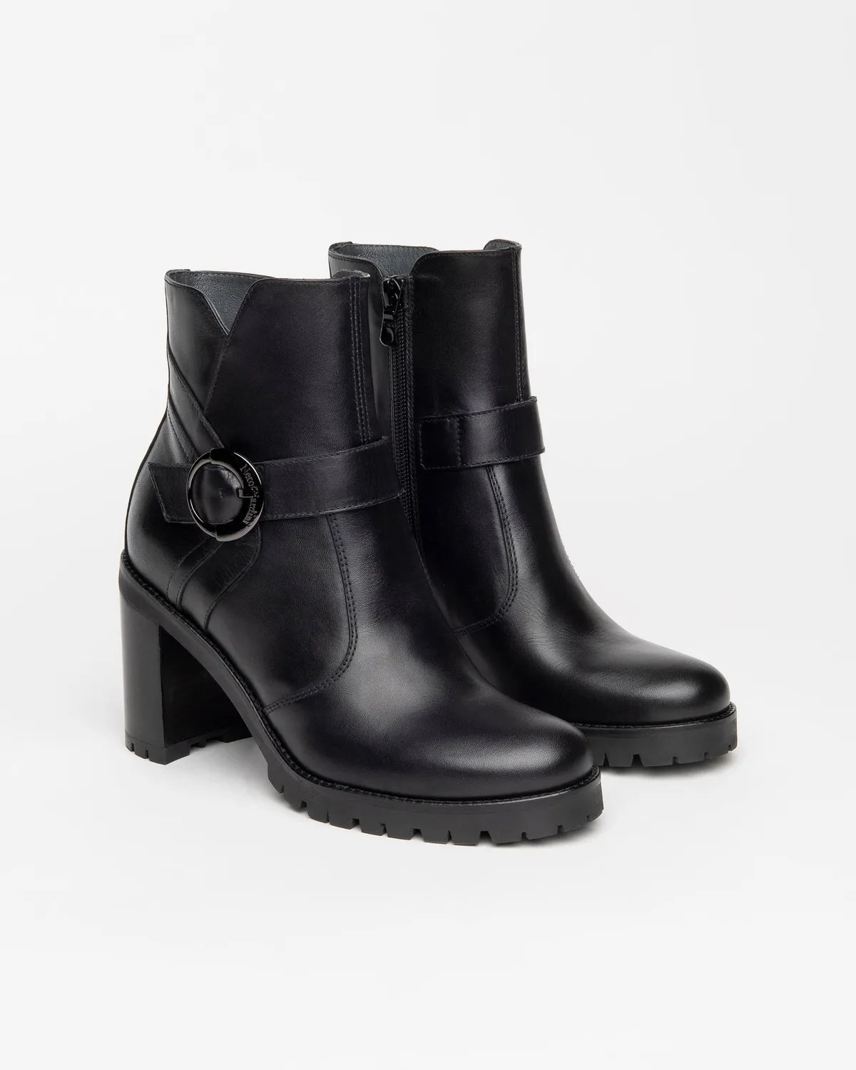 NeroGiardini Botine damă piele cu cataramă toc 9 cm