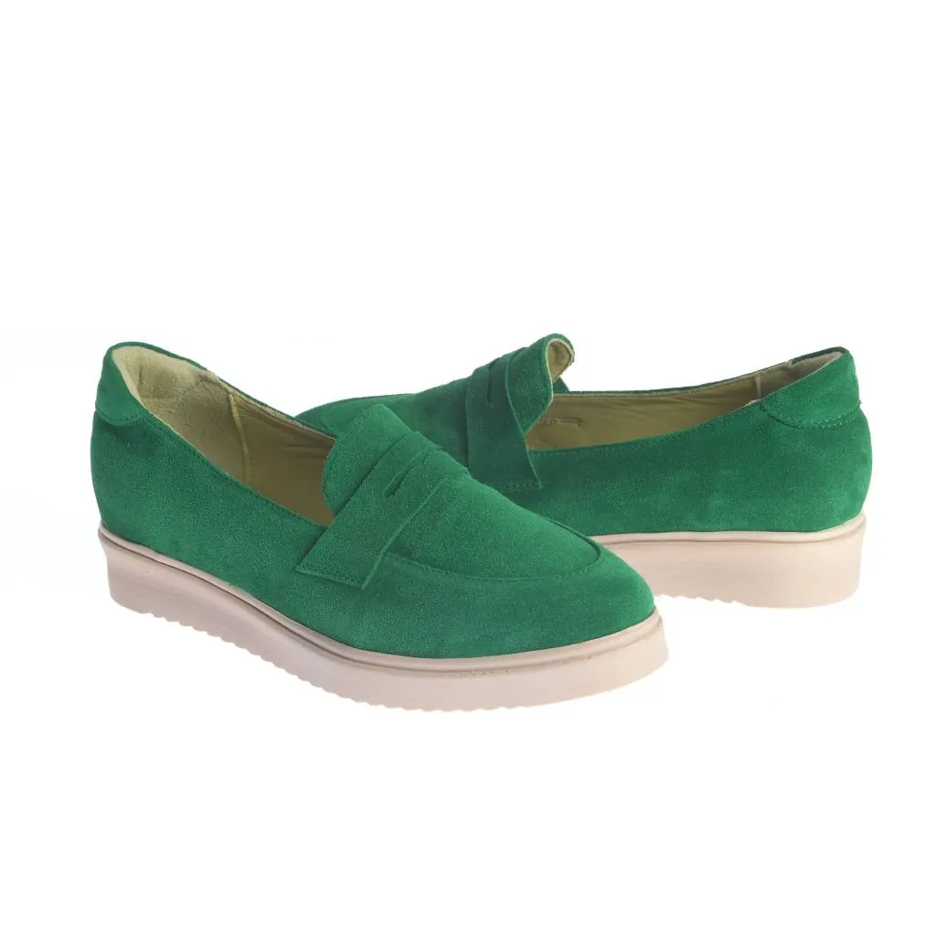 Ana Urbana Shoes Valencia mocasini verzi-bej piele intoarsa