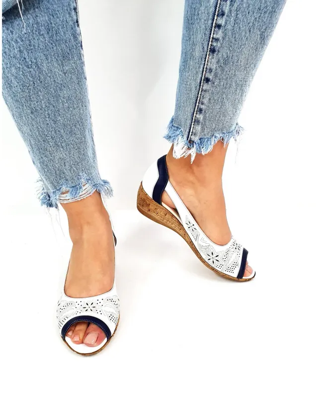 Catinca Shoes T1P ABL sandale damă alb-bleumarin piele naturală