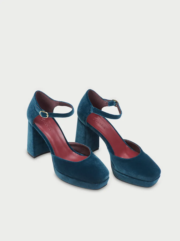 Flagelus Flamenco Heels pantofi toc velur petrol 9cm