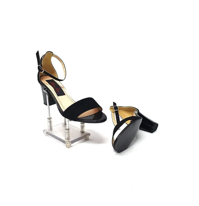 Catinca Shoes S10 NATM sandale dama negru antilopa toc mediu