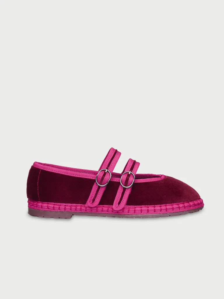 Flagelus Claire Burgundy pantofi Mary Jane velur bordo