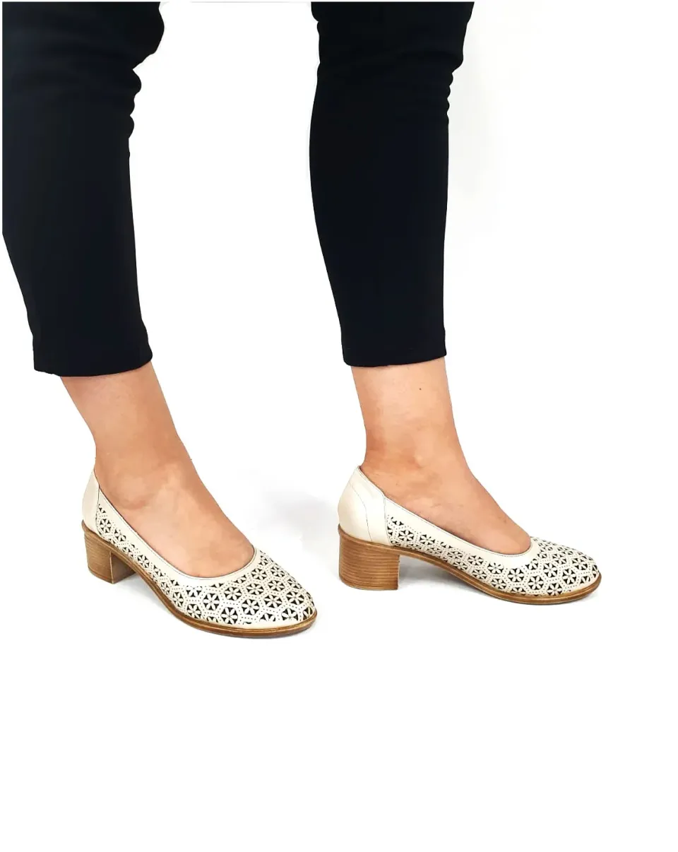 Catinca Shoes T15 BJS pantofi dama piele bej sidef perforati