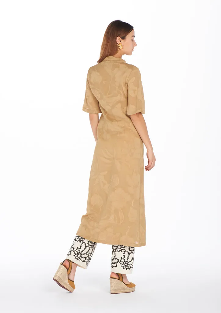 Flagelus Mulan Camel caftan alb-negru lung