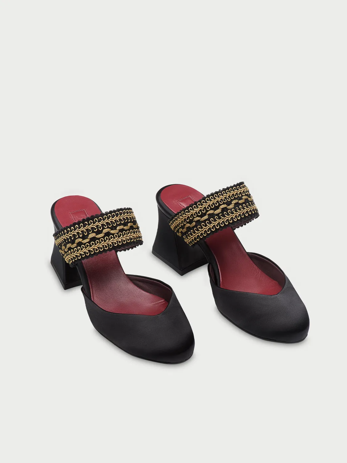 Flagelus Foxtrot Black pantofi toc satin negru 6 cm