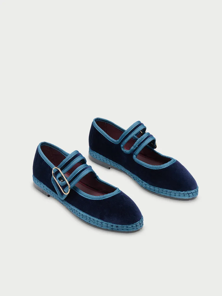 Flagelus Matilda Cobalt pantofi Mary Jane catifea bleumarin