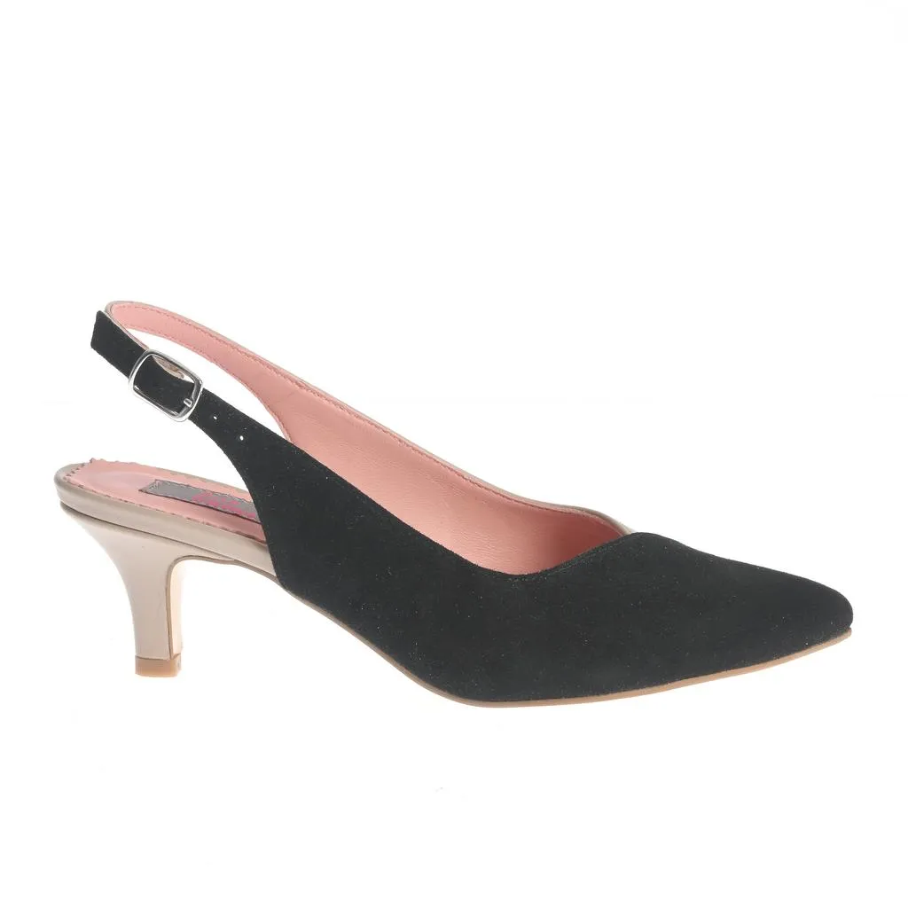 Ana Urbana Diana pantofi slingback negru-bej toc mic