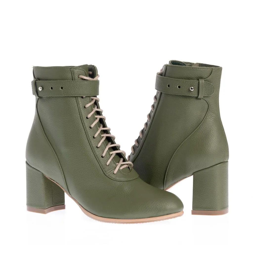 Ana Urbana Paloma botine piele khaki toc gros 6 cm