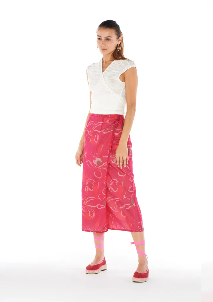 Flagelus Khan Pink fusta roz portocaliu muselina