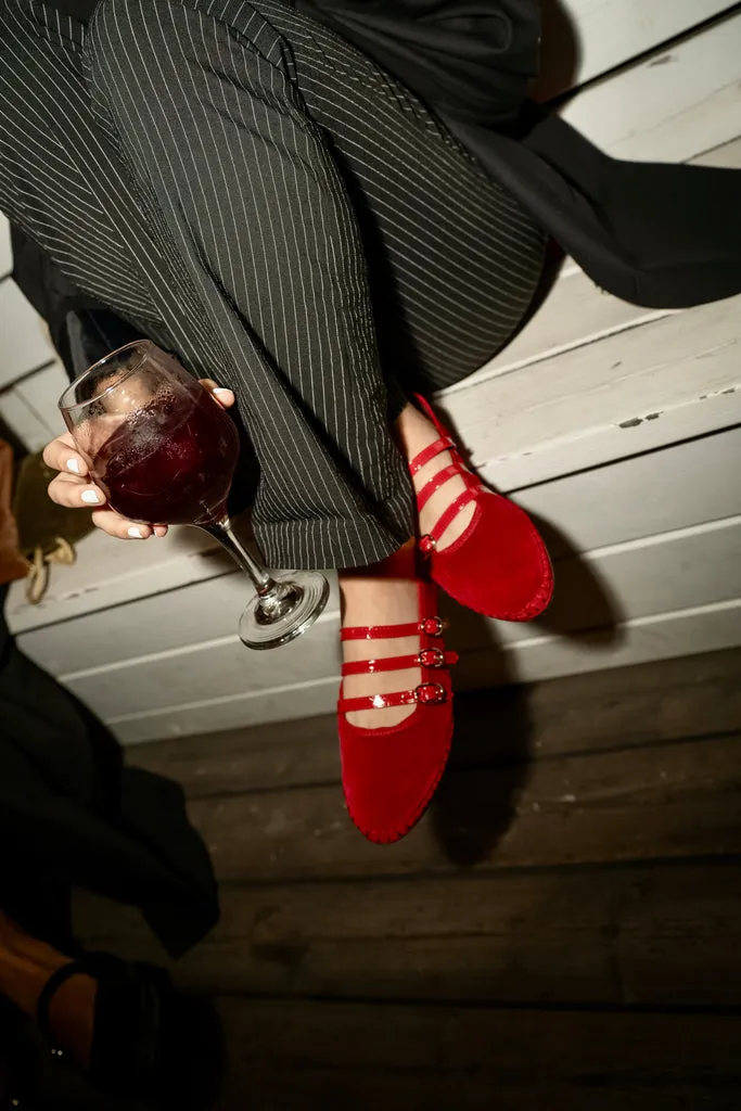Flagelus Mina Red pantofi rosu din velur