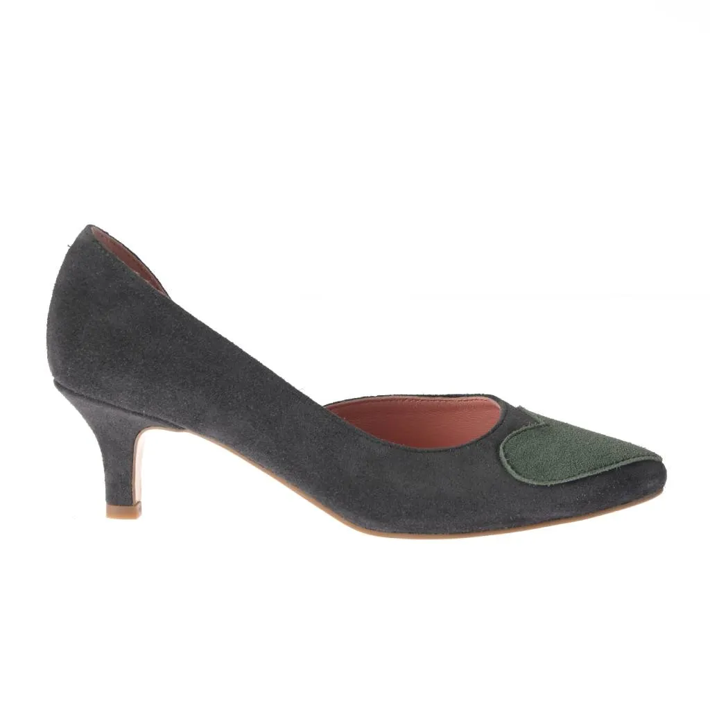 Ana Urbana Detroit pantofi piele verde-negru toc mic