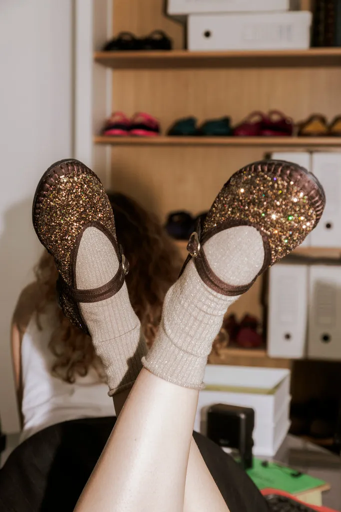 Flagelus Pierre Brown Glitter balerini maro