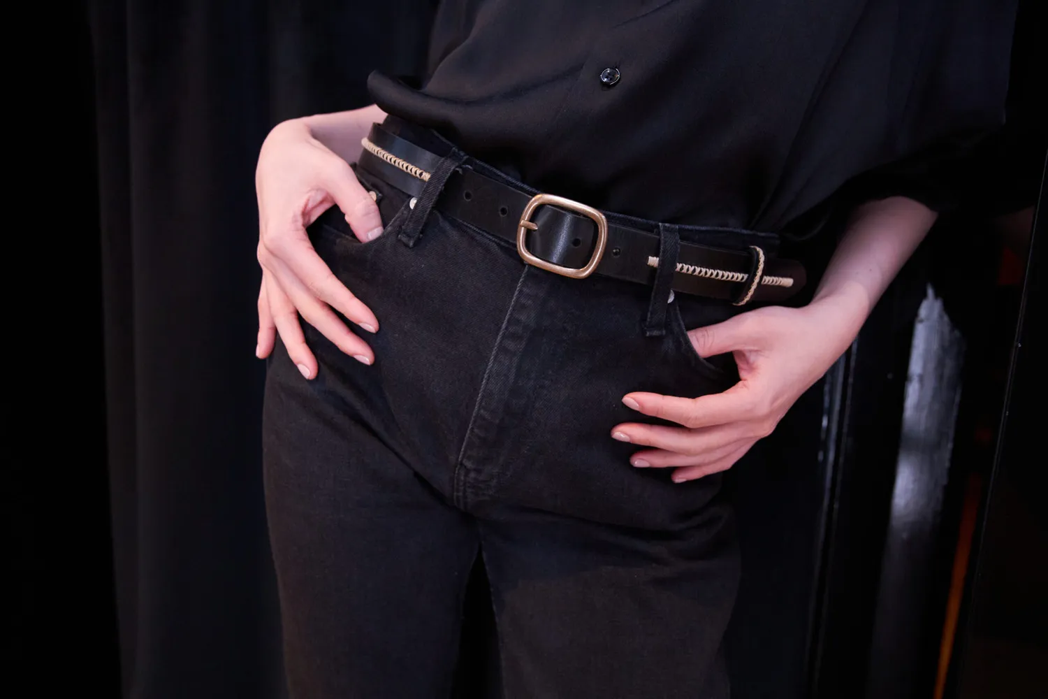 Cecilia Bringheli Impegno curea neagra piele vitel cusatura