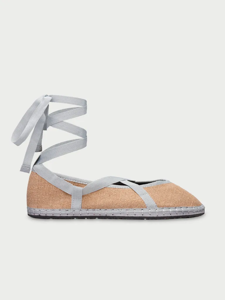 Flagelus Ribbon Linen Grey pantofi in maro