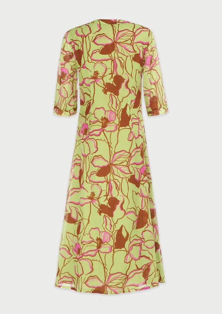 Flagelus Yao Green Kaftan rochie verde poliester