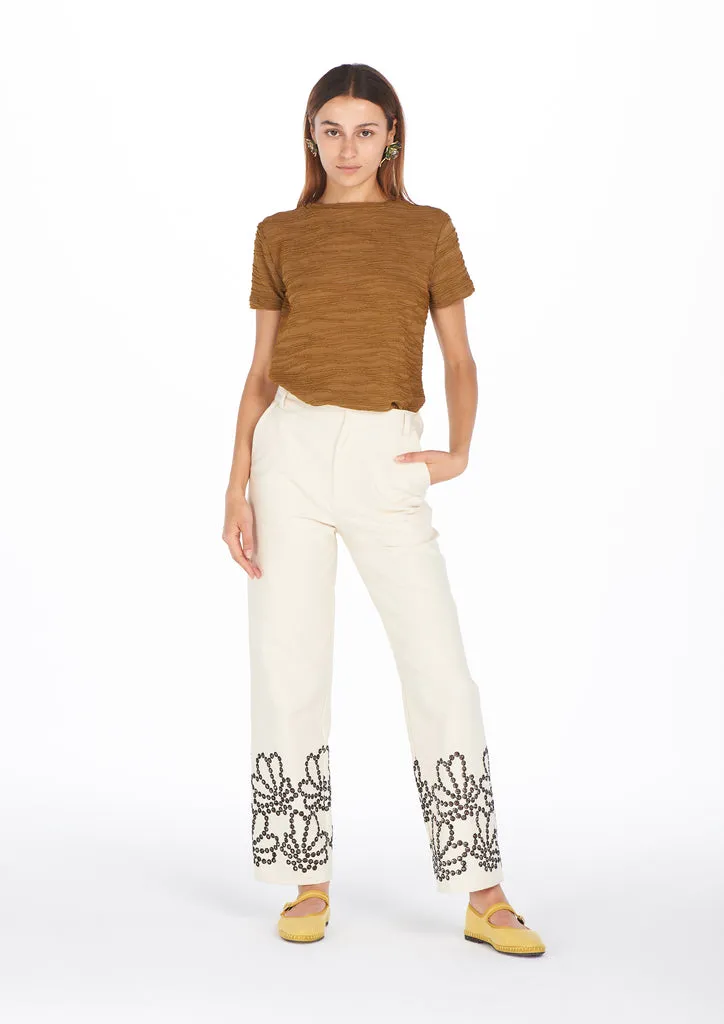 Flagelus Hun tricou kaki din bumbac texturat