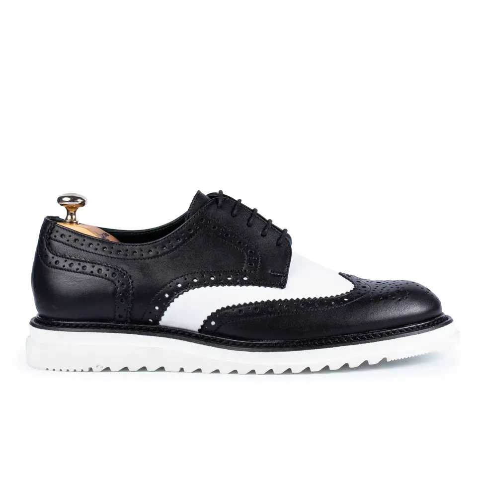 Lucas Shoes Casual 555 pantofi black white piele