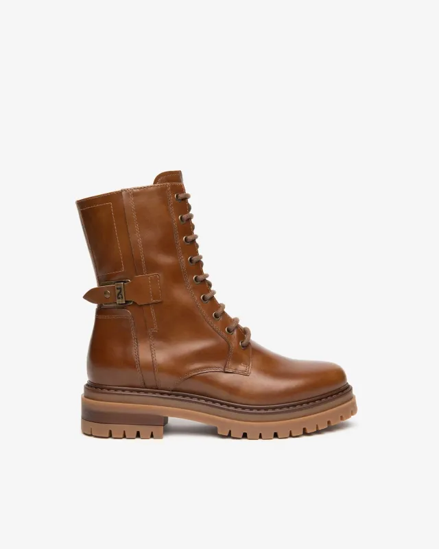 NeroGiardini ghete piele dama combat cu toc 4 cm