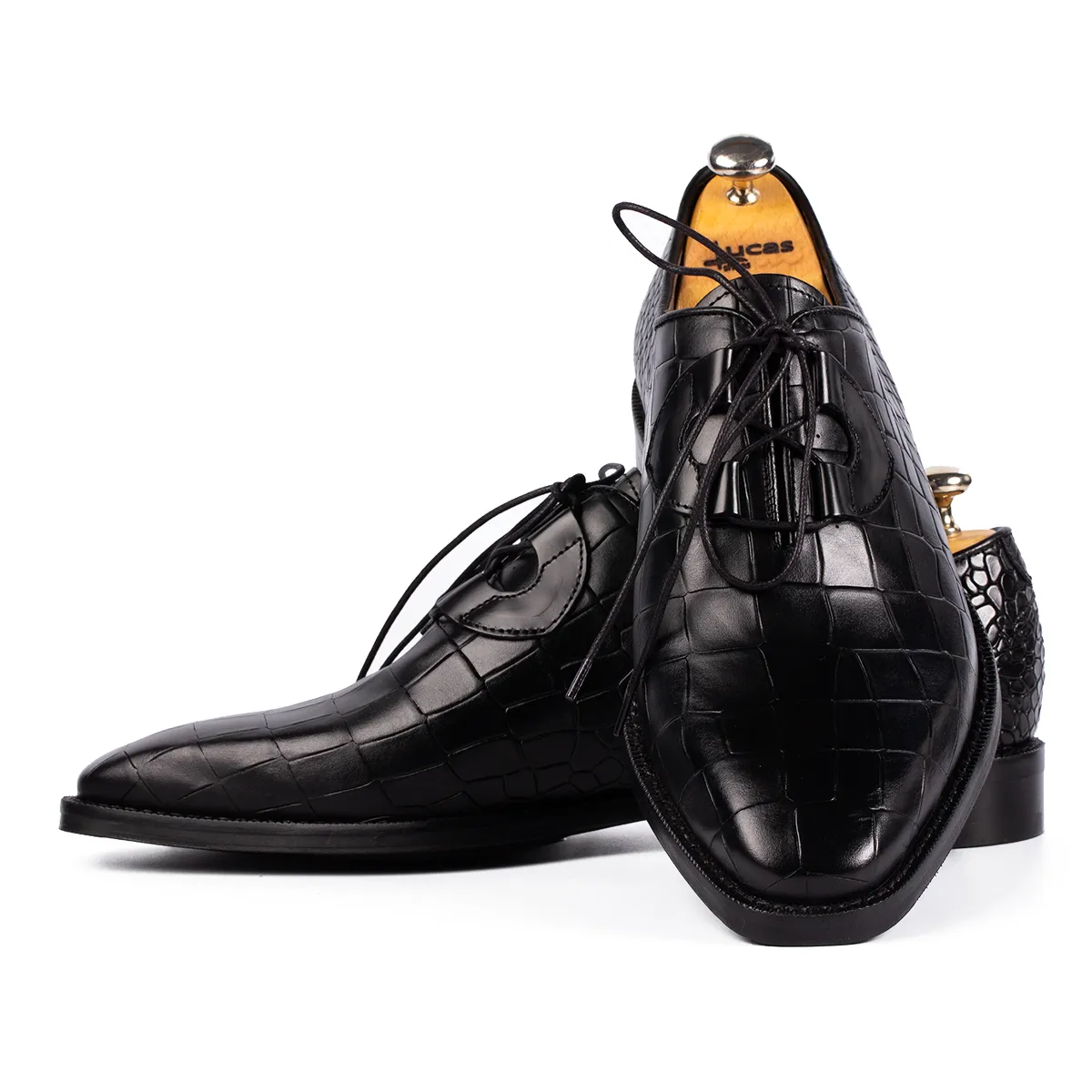 Lucas Shoes Elegant 725 pantofi negri croco piele