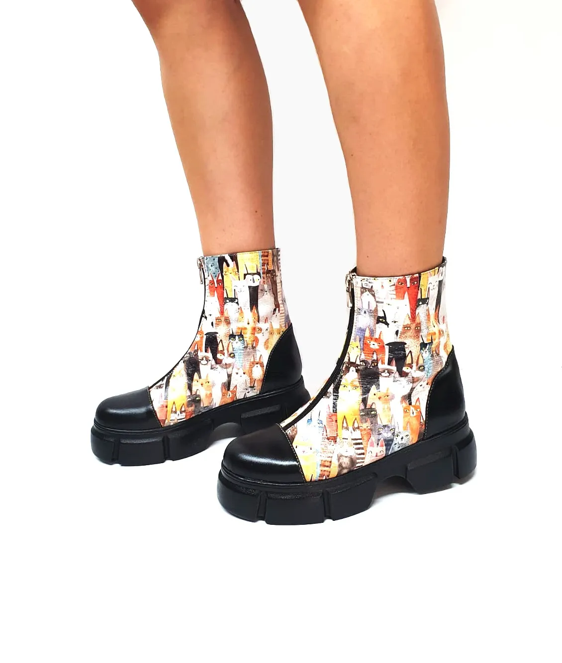 Catinca Shoes BC25 NPI bocanci piele negri pisici