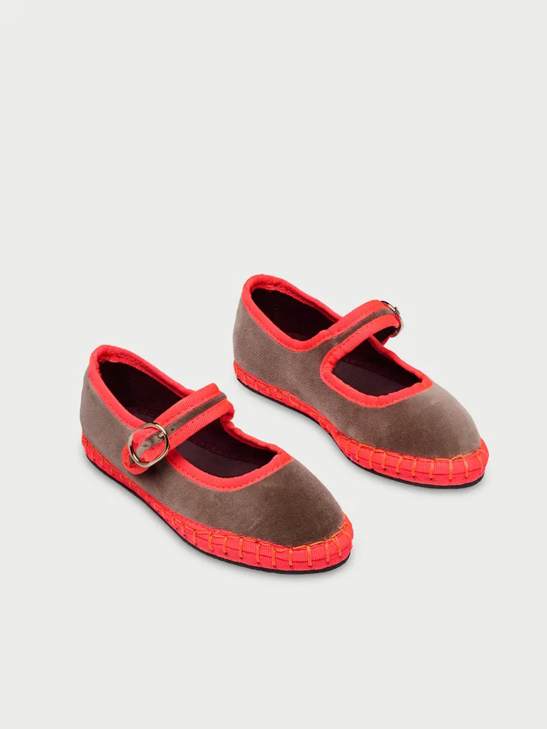 Flagelus Cora Kids pantofi Mary Jane bej catifea