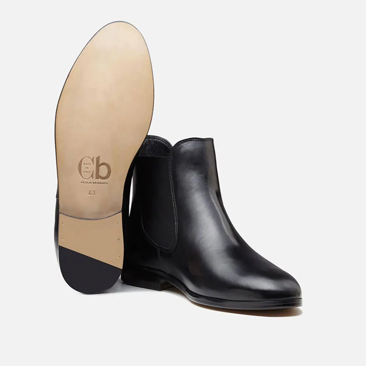 Cecilia Bringheli Sessanta Black Leather botine piele negru