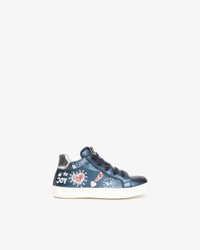 NeroGiardini sneakers piele fete cu sclipici si fermoar