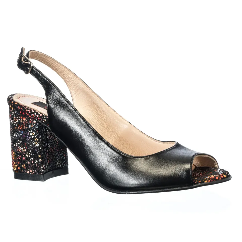 Catinca Shoes E194 NF sandale piele naturala negru flori