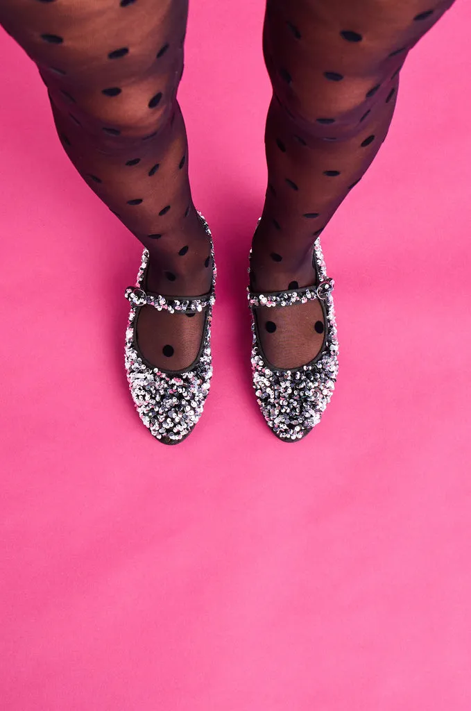 Flagelus Little Prince Gray pantofi mary jane gri paiete