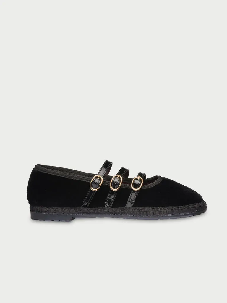 Flagelus Mina Black pantofi Mary Jane negru catifea
