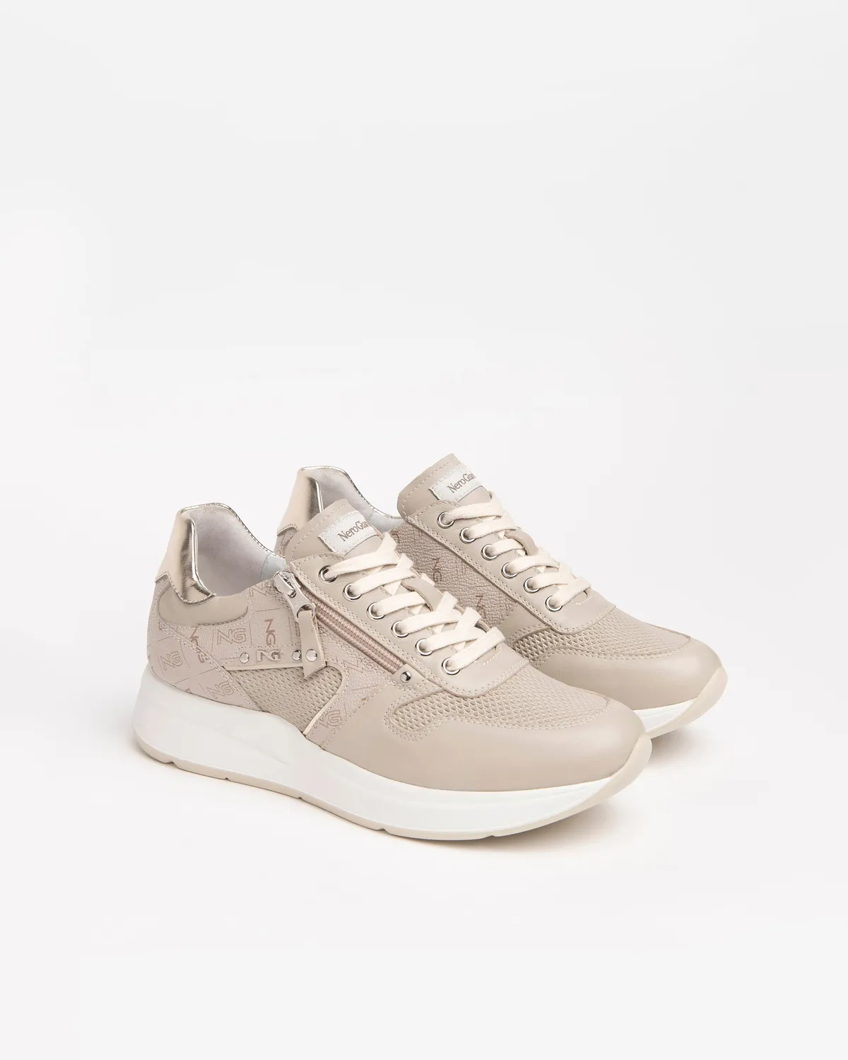 NeroGiardini sneakers damă piele cu monogram și fermoar