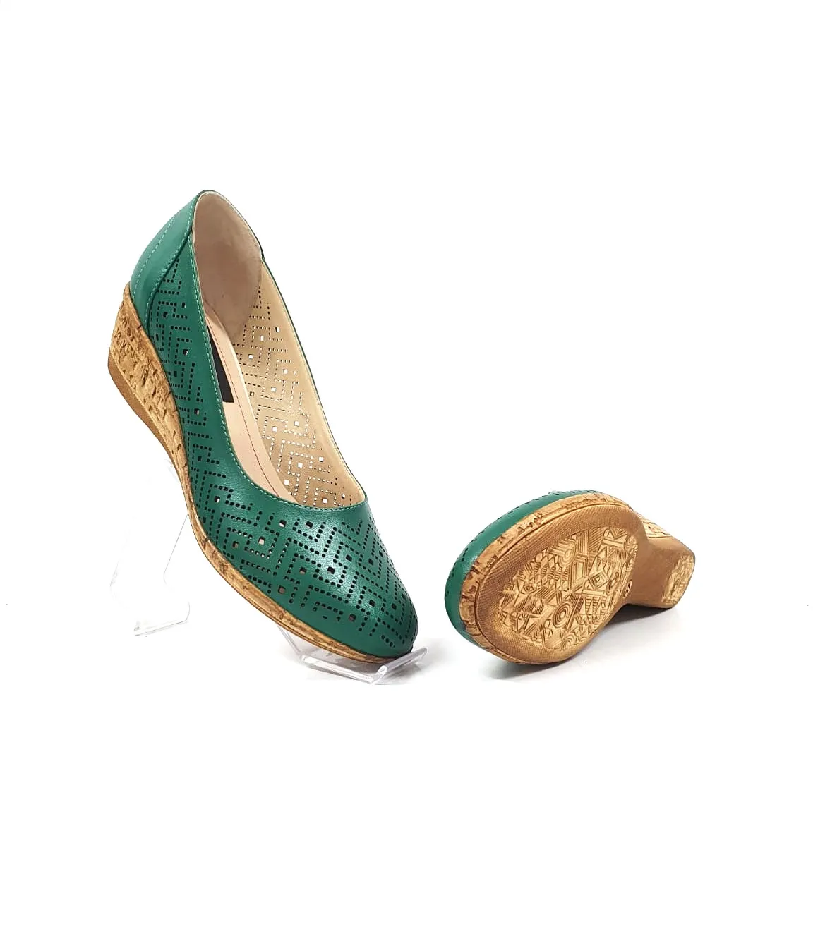 Catinca Shoes T14 V pantofi dama perforati piele verde