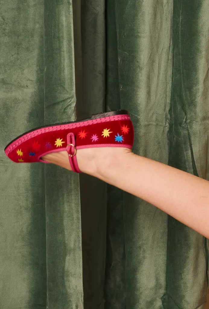 Flagelus Royal Stardust Red pantofi roșii catifea