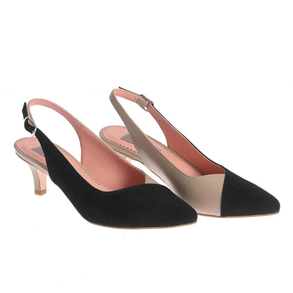 Ana Urbana Diana pantofi slingback negru-bej toc mic
