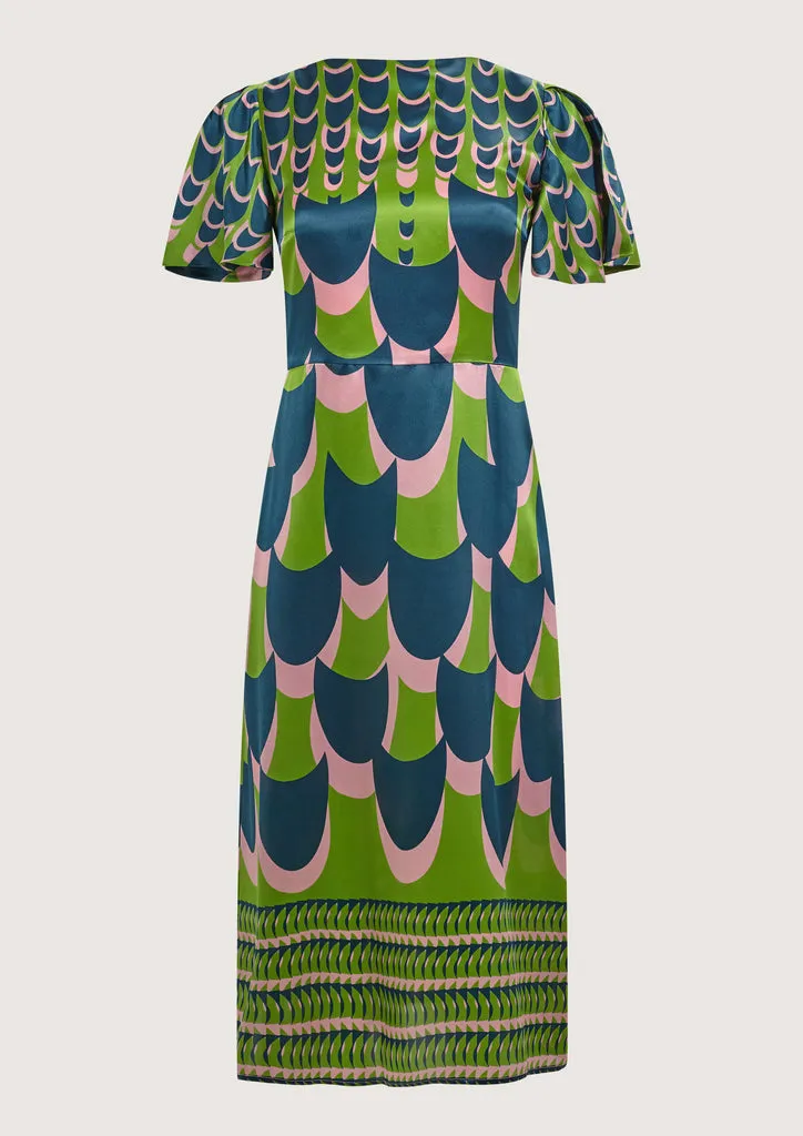 Flagelus Jean Pool Green Dress rochie mătase midi