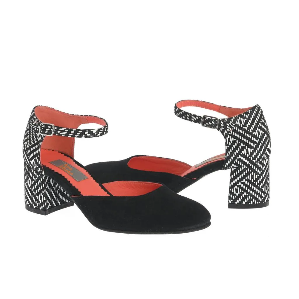 Ana Urbana Shoes Cancun pantofi negru-alb toc 4 cm