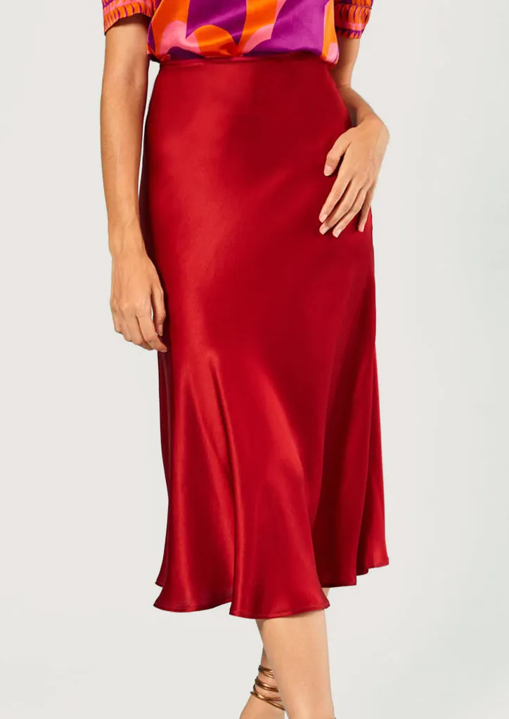 Flagelus Roller Burgundy fusta midi visinie matase