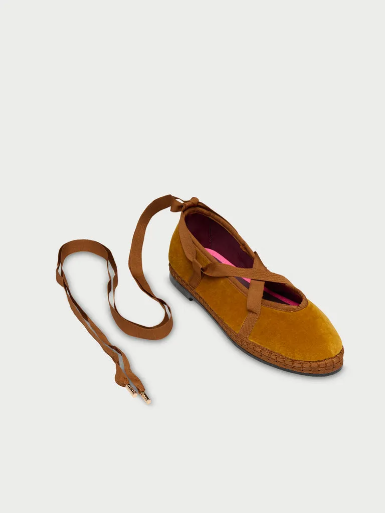 Flagelus Ribbon Amaranta slipper muștar catifea