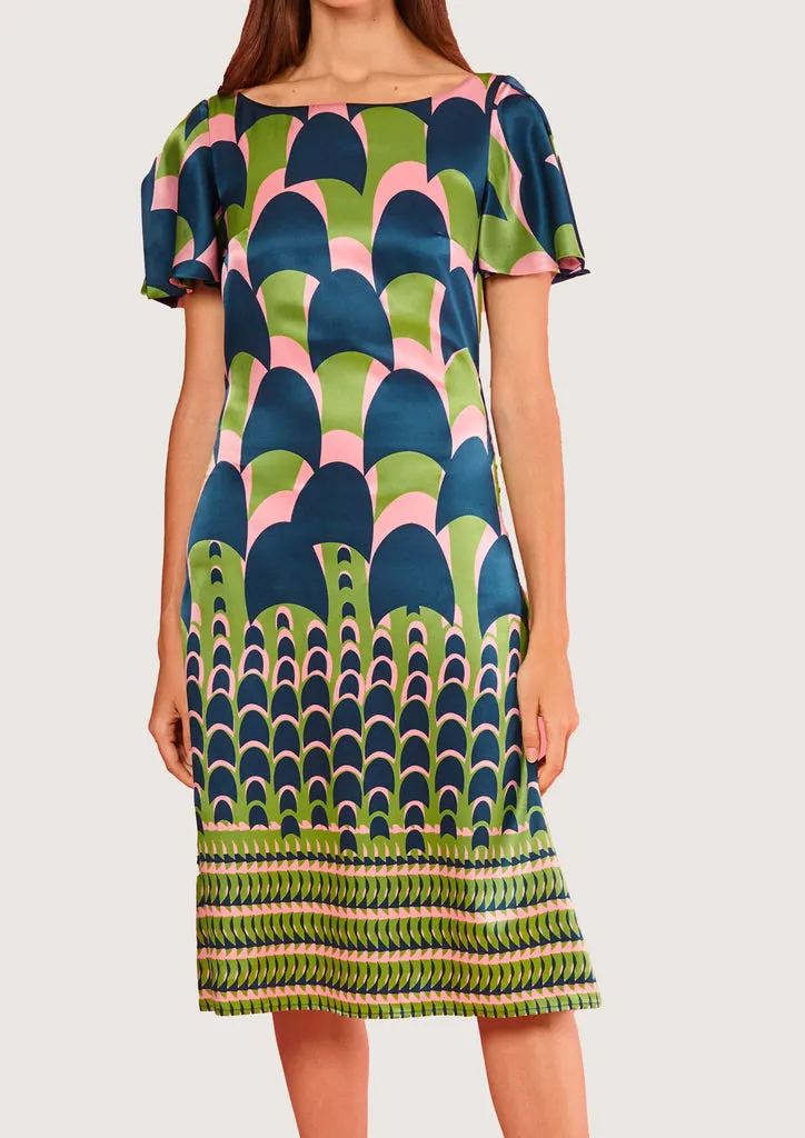 Flagelus Jean Pool Green Dress rochie mătase midi