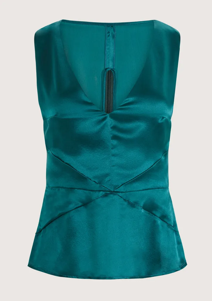 Flagelus Roller top damă verde petrol mătase