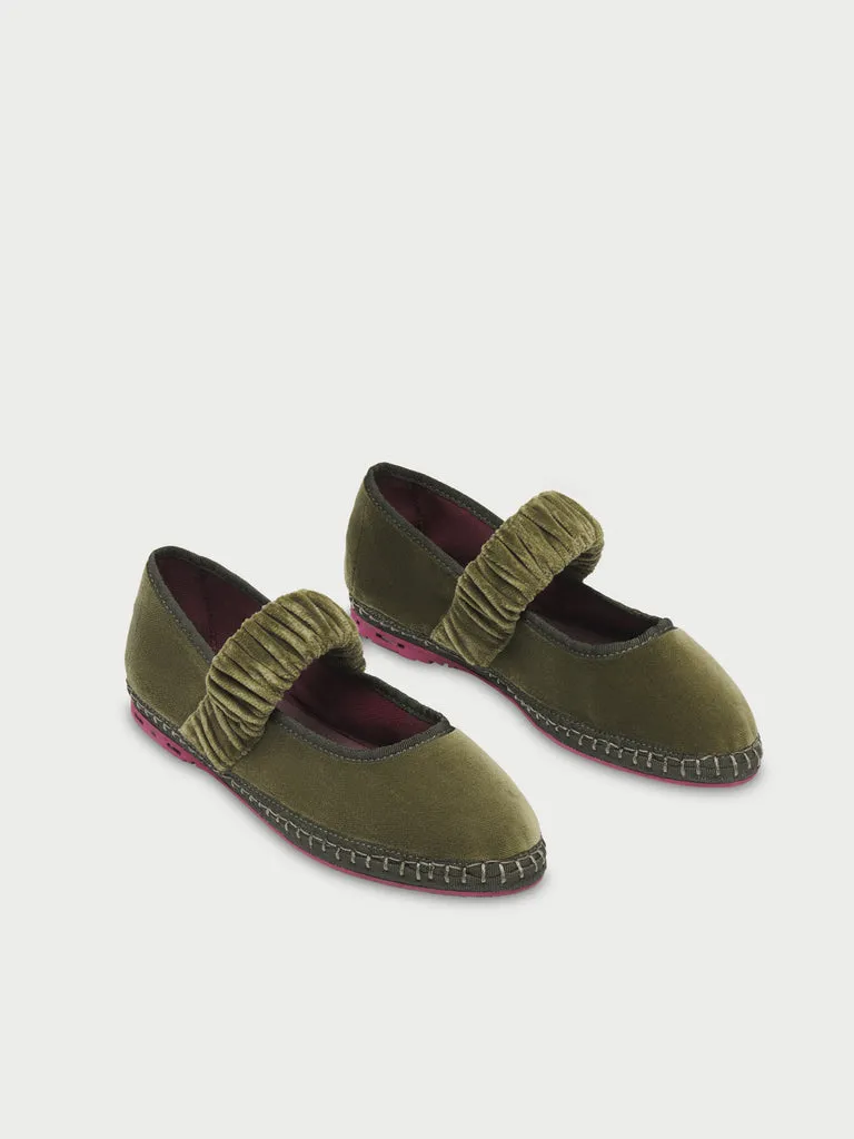 Flagelus Mafalda pantofi olive din catifea