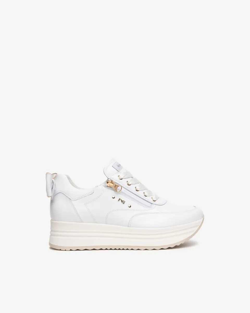 NeroGiardini sneakers piele dama cu funda si fermoar