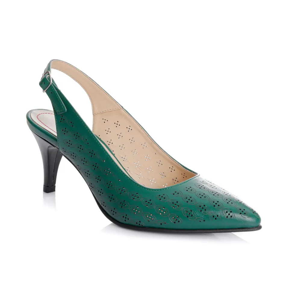 Catinca Shoes L018 VB sandale damă piele verde perforat