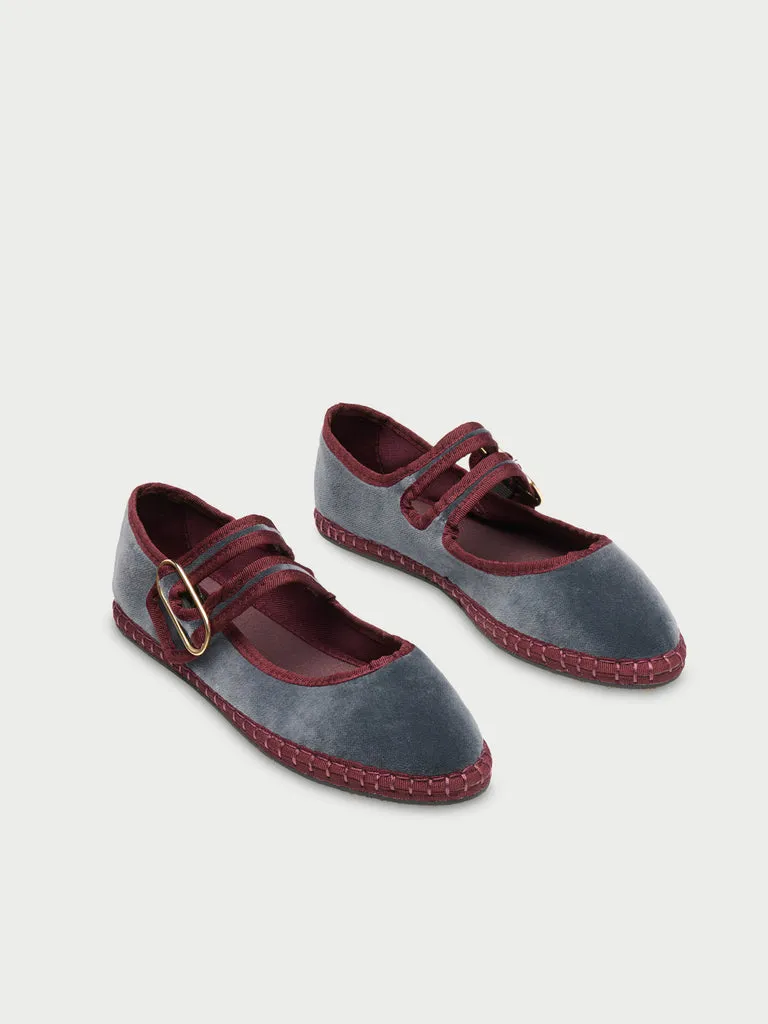 Flagelus Matilda Gray pantofi Mary Jane gri catifea