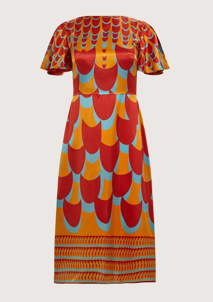Flagelus Jean Pool Red rochie midi mătase