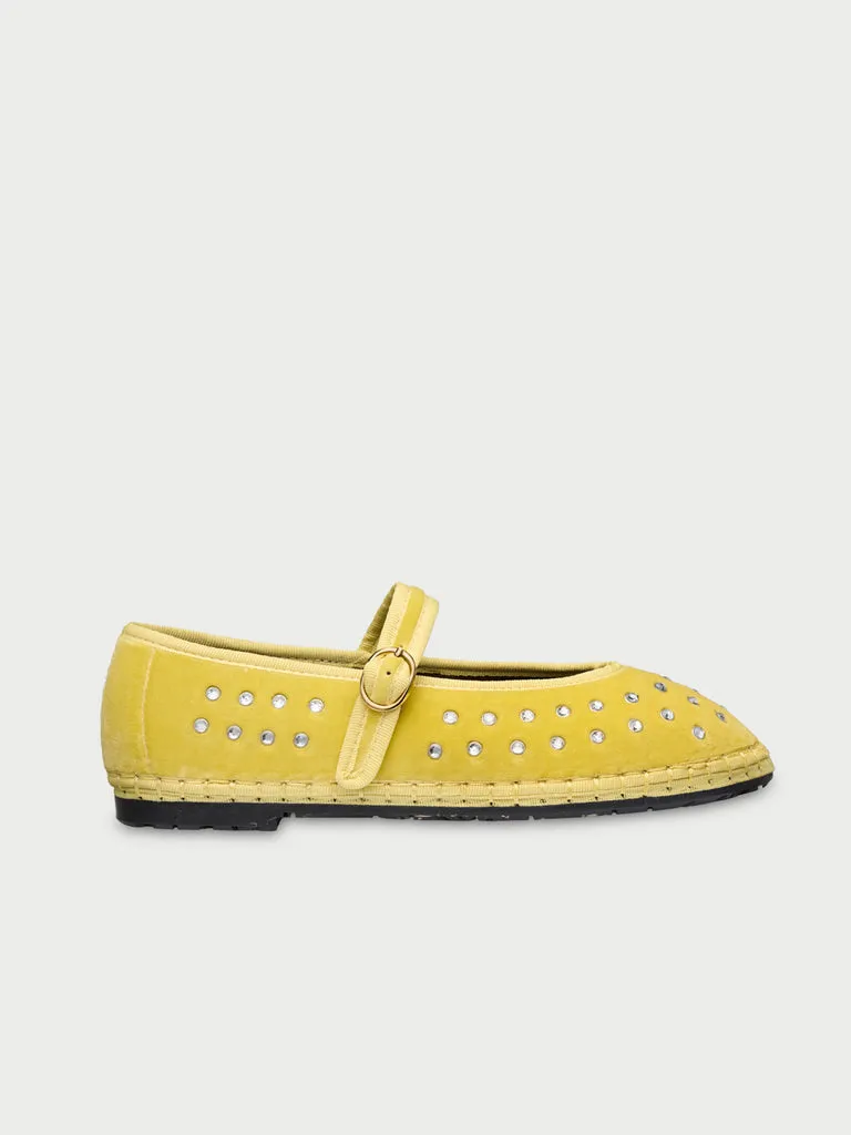 Flagelus Mae Cristal Yellow balerini velur galben