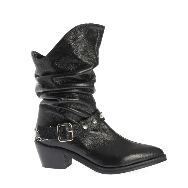 Ana Urbana Shoes Janis ciocate negre piele toc gros